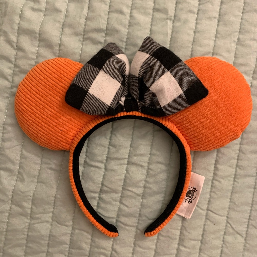 Orange and black plaid Minnie Mouse Ears